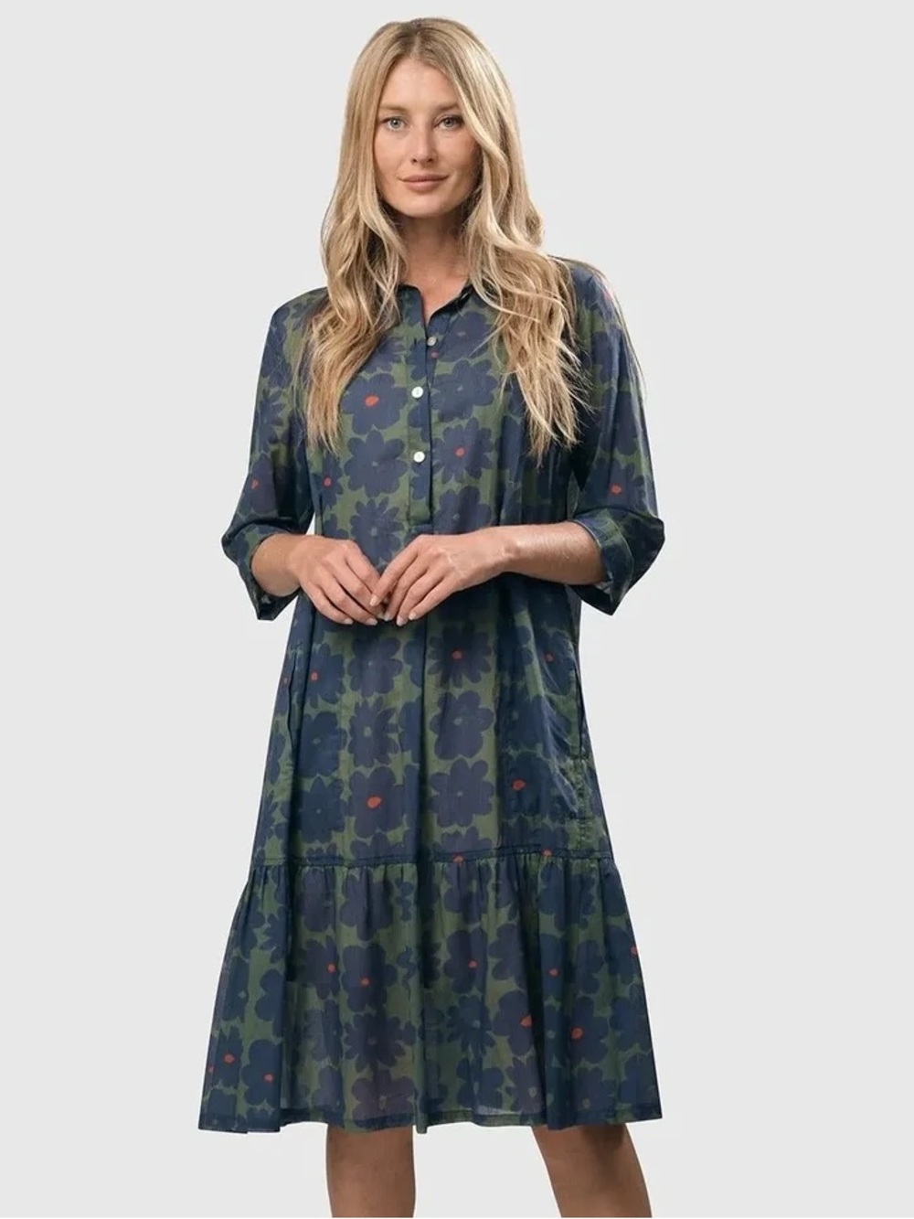 Alembika BLUEBELL COTTON VOILE TRAPEZE DRESS, BLUE/GREEN size 2 (US 8-10)